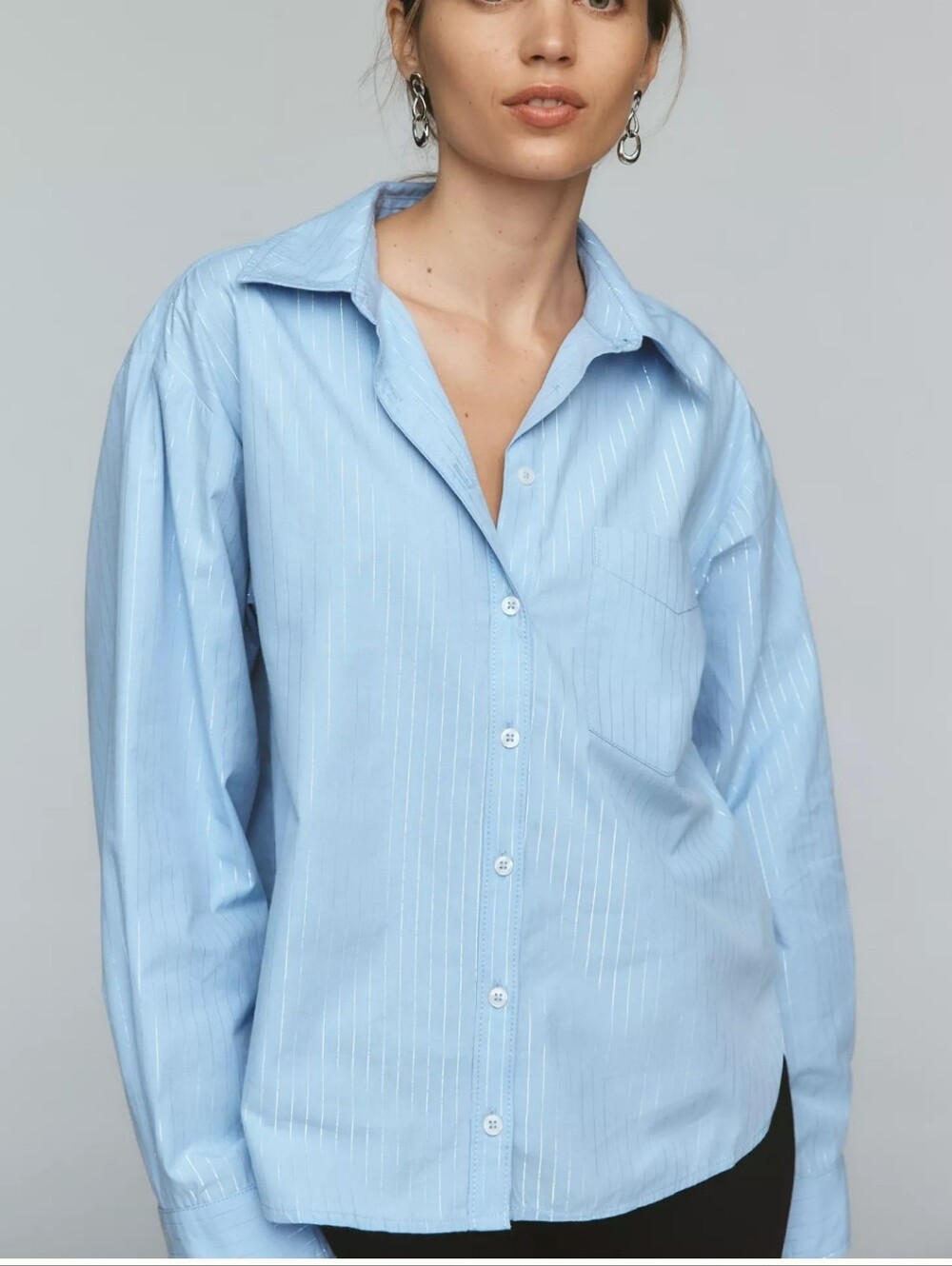 Maeve Relaxed Fit Button Up With Metalic Stripe